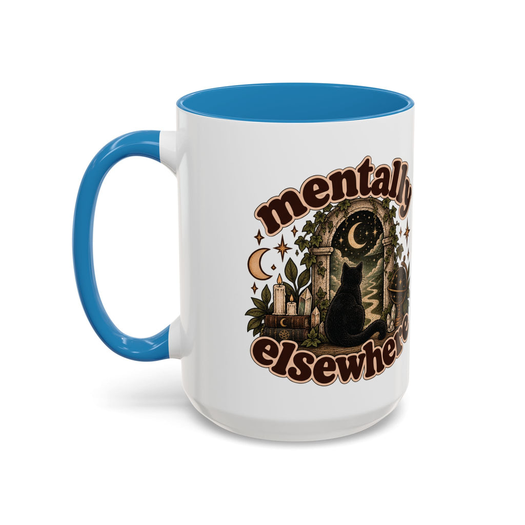 Mentally Elsewhere Mug — Black Cat Celestial Ceramic Coffee Mug
