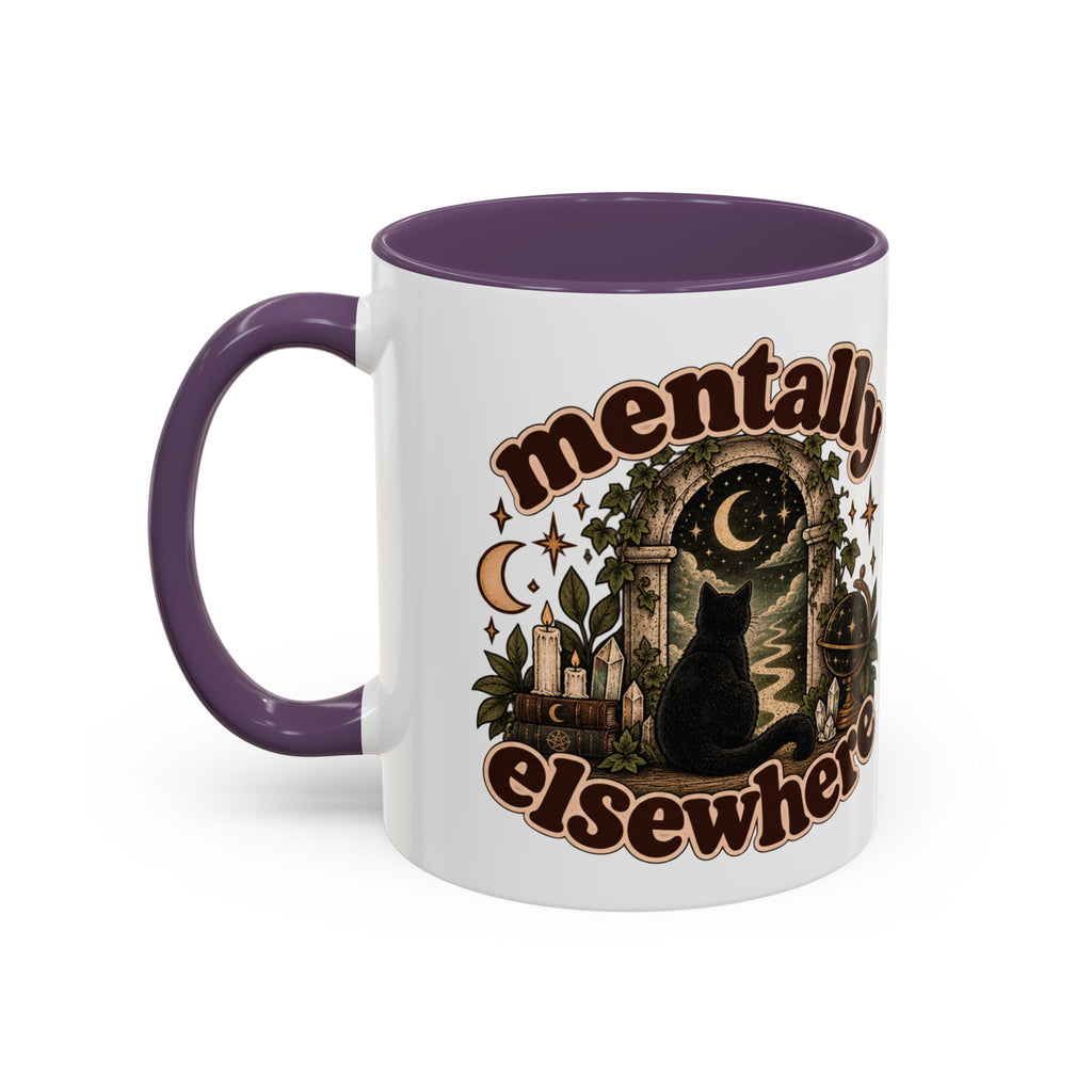 Mentally Elsewhere Mug — Black Cat Celestial Ceramic Coffee Mug