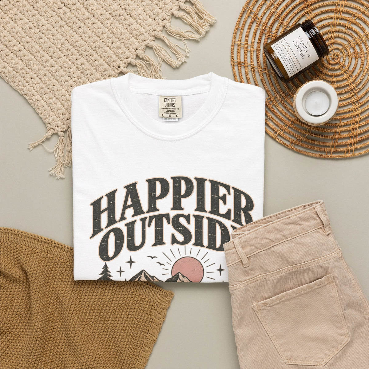 Happier Outside Tee — Nature Lover Graphic Garment-Dyed T-Shirt