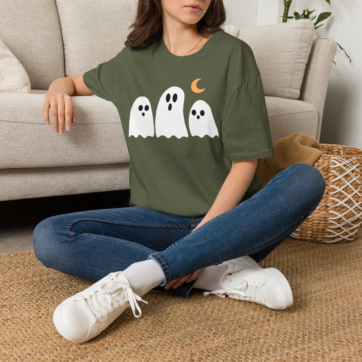 Cute Ghosts T-Shirt – Playful Halloween Moon Graphic Tee