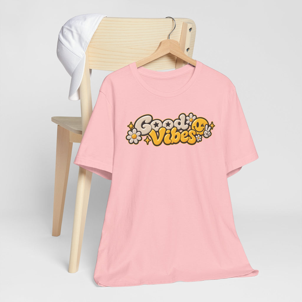 Good Vibes Retro Tee — Smiley Flower Graphic T-Shirt