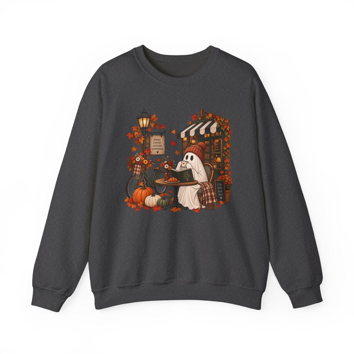 Autumn Ghost Café Sweatshirt — Cozy Fall Pumpkin Patch Crewneck