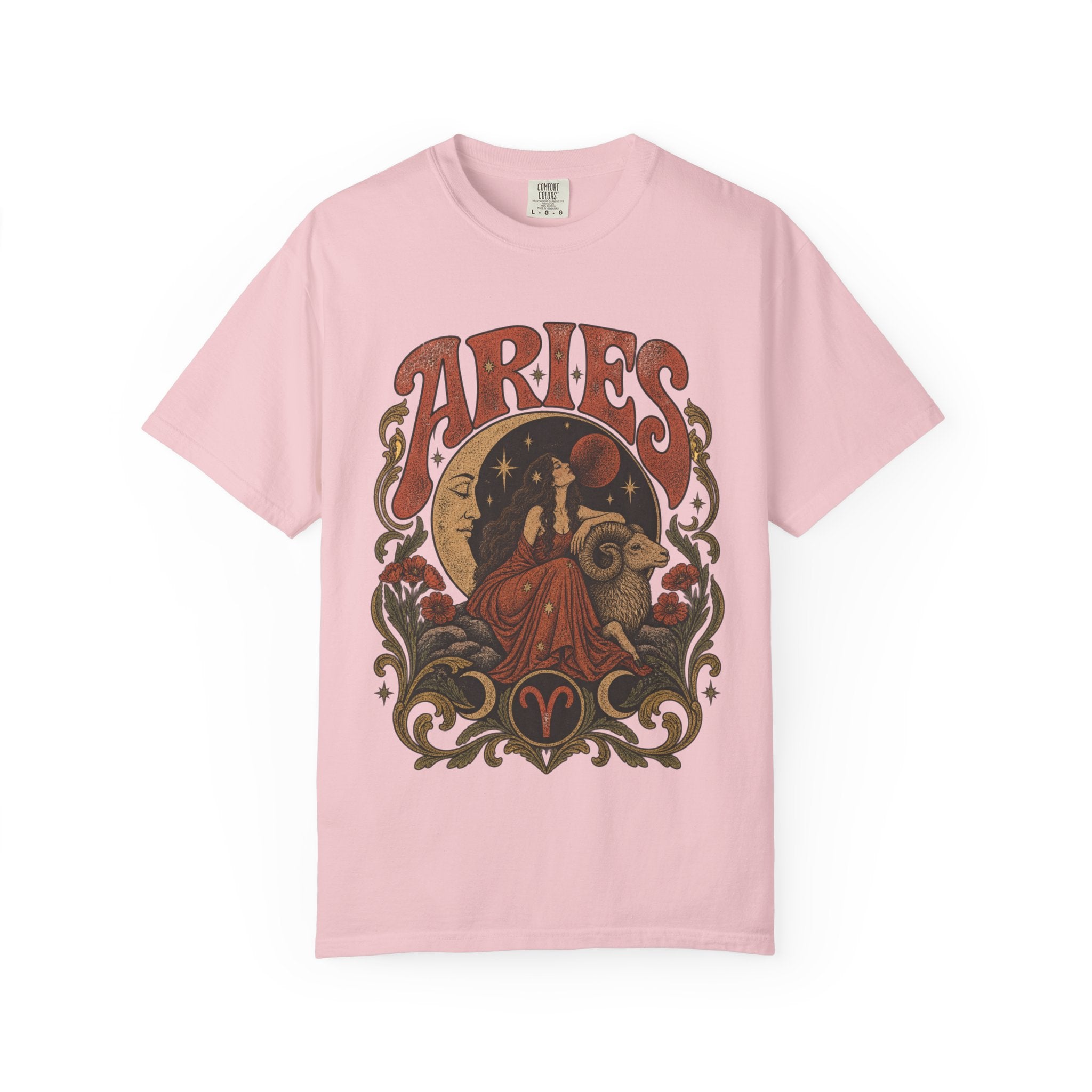 Aries Zodiac T‑Shirt — Vintage Moon & Ram Astrology Tee
