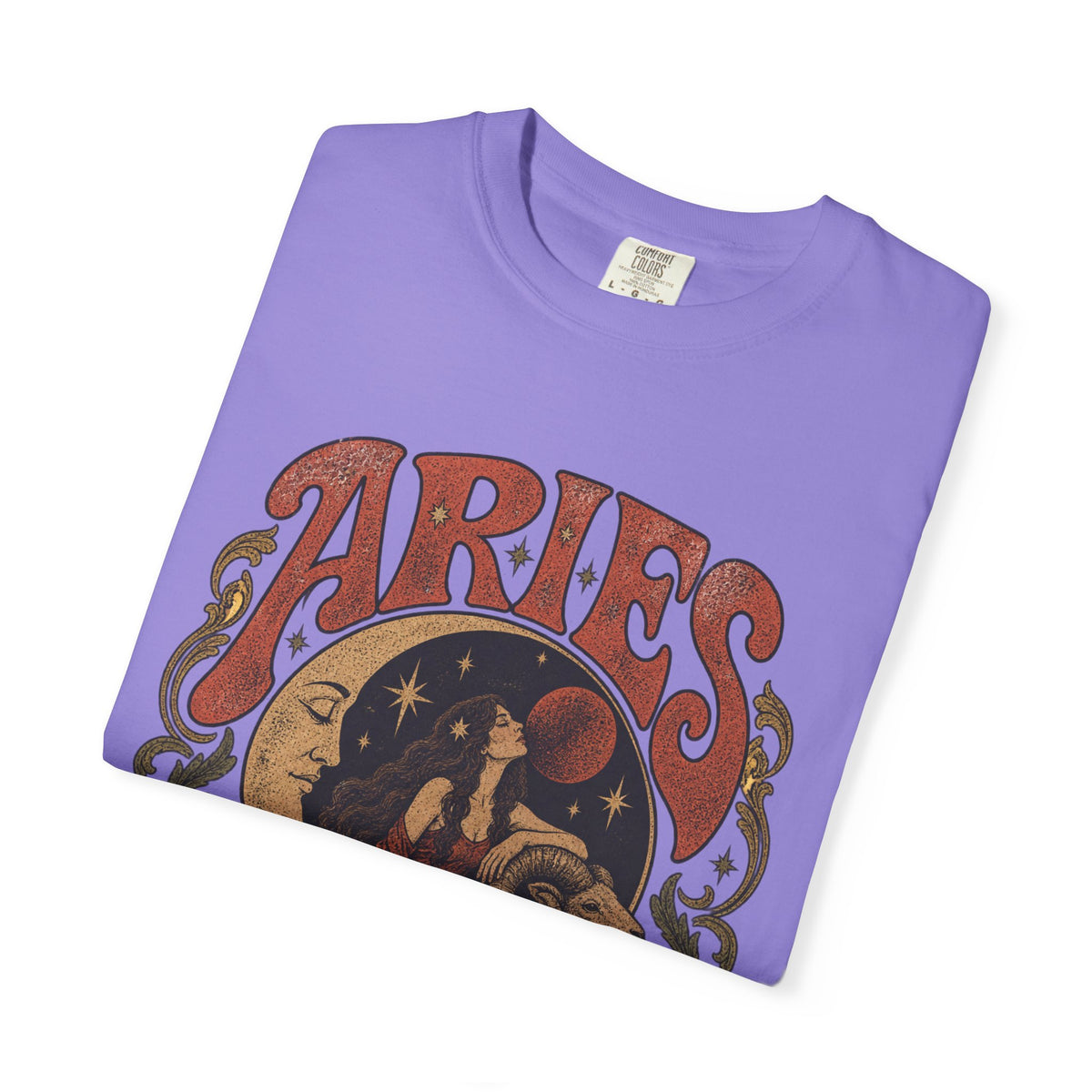 Aries Zodiac T‑Shirt — Vintage Moon & Ram Astrology Tee