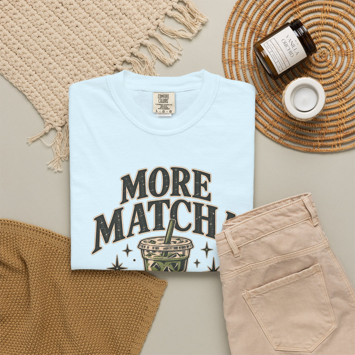 More Matcha Less Drama Tee — Cute Matcha Graphic T-Shirt