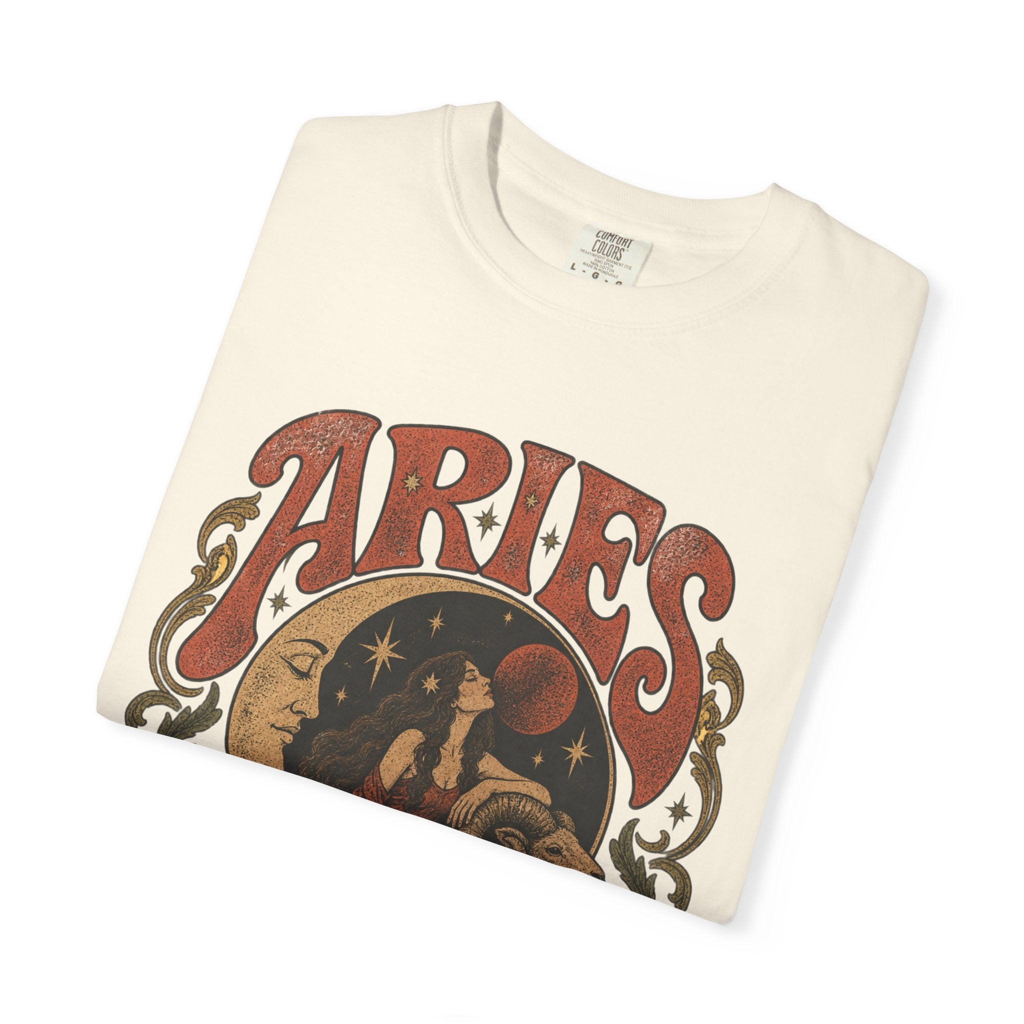 Aries Zodiac T‑Shirt — Vintage Moon & Ram Astrology Tee