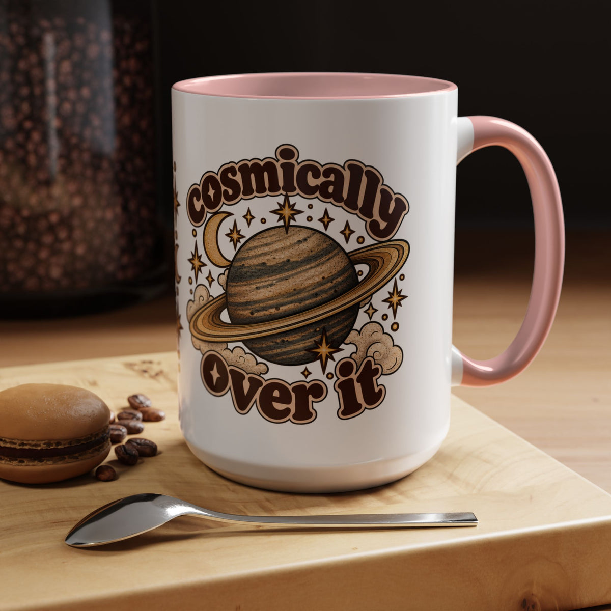 Cosmically Over It Mug — Retro Planet Celestial Ceramic Coffee Mug
