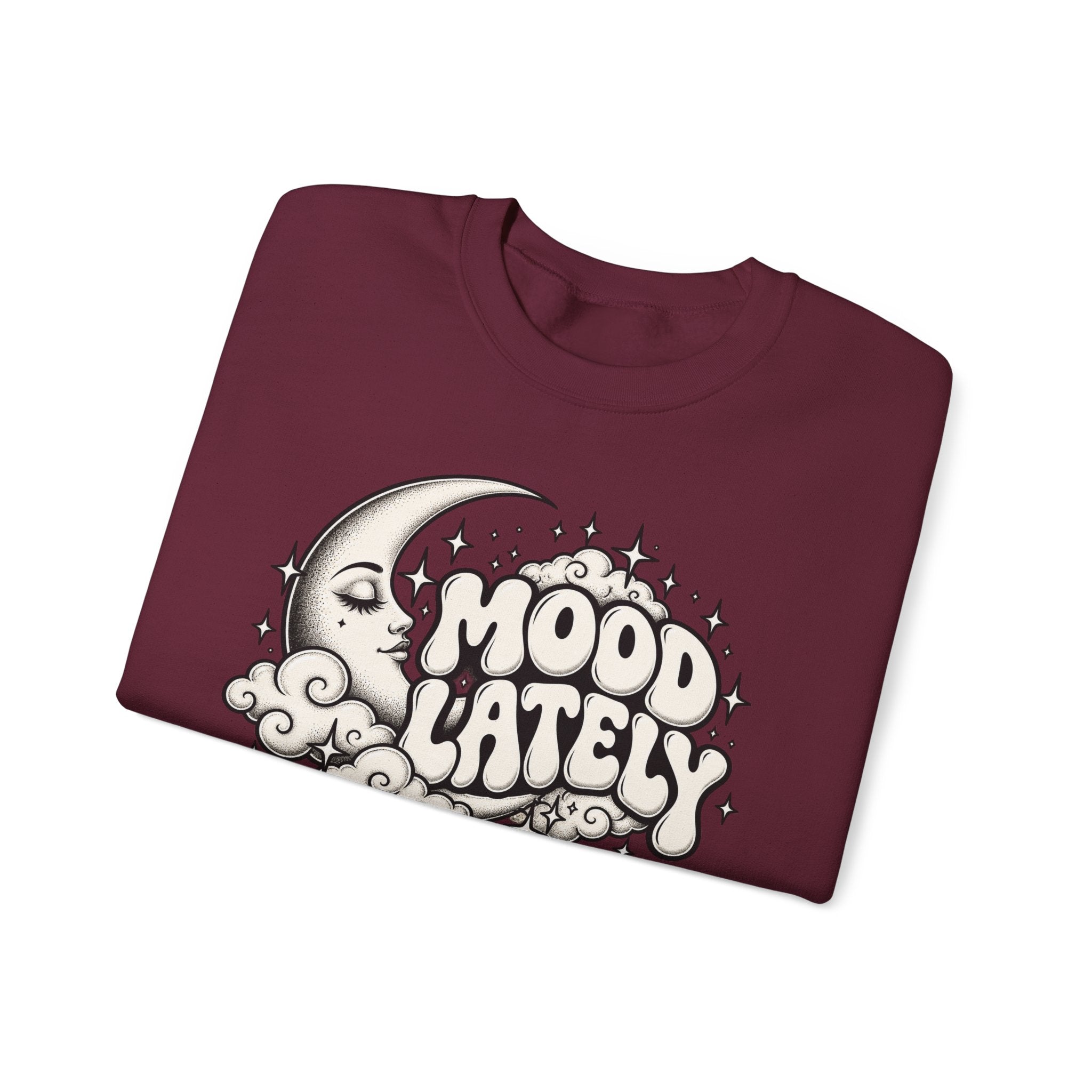 Mood Lately Crewneck Sweatshirt — Retro Moon & Cloud Graphic
