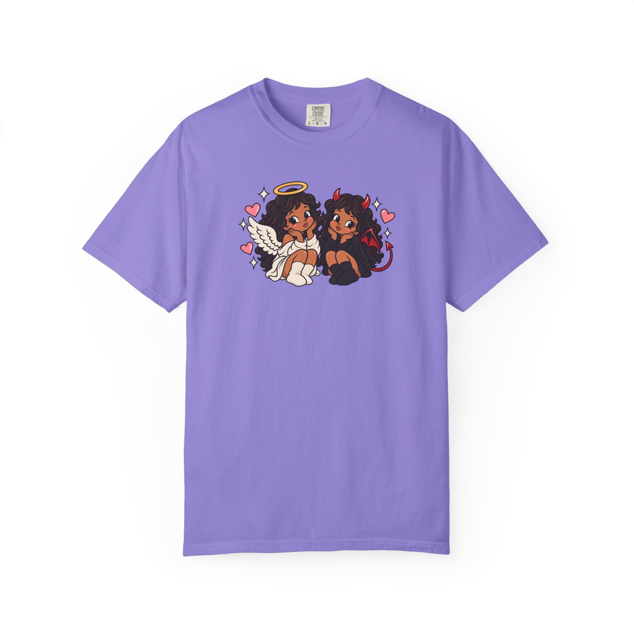 Angel and Devil Cute Graphic Tee — Kawaii Couple Illustration T-Shirt