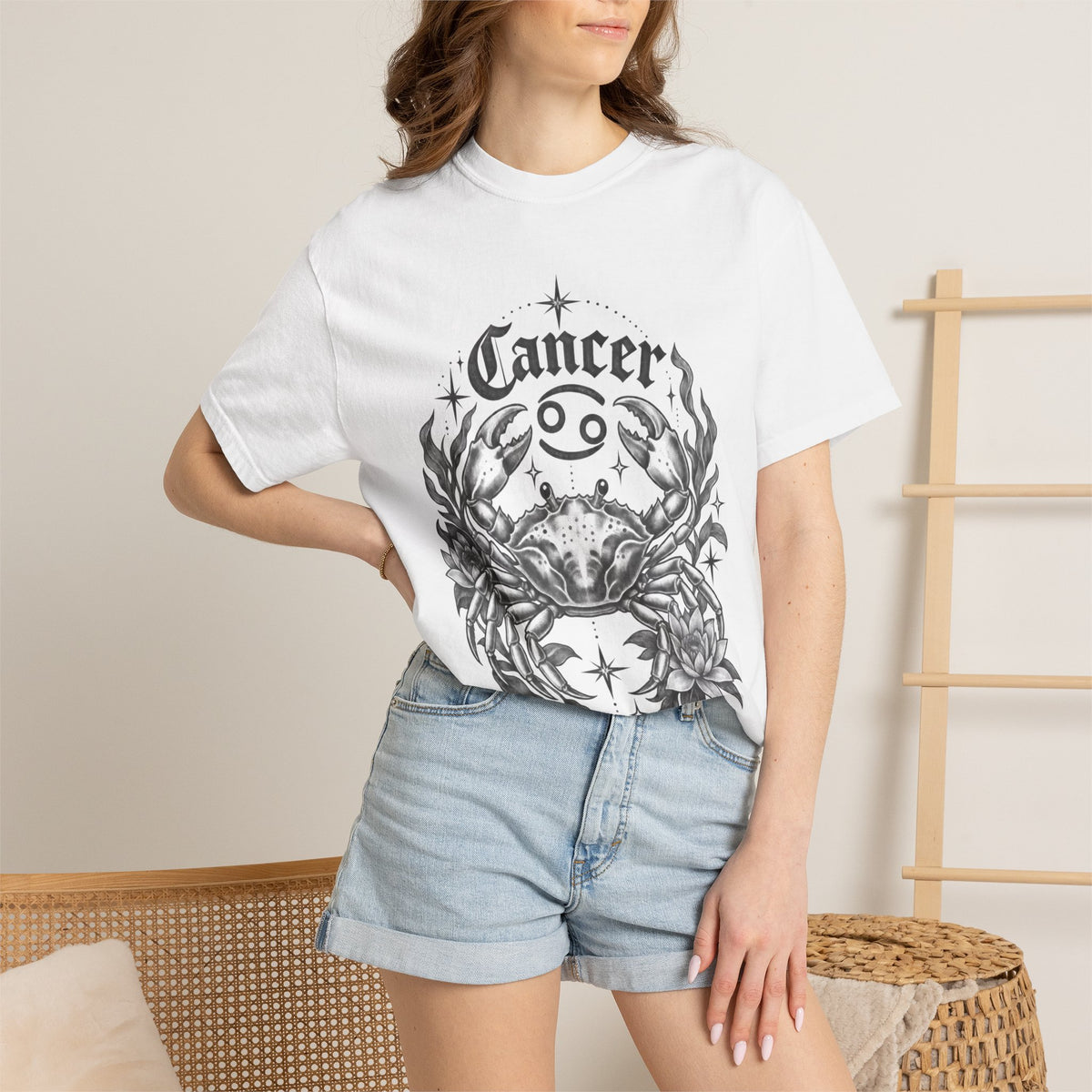 Cancer Zodiac T-Shirt — Floral Crab Astrology Tee