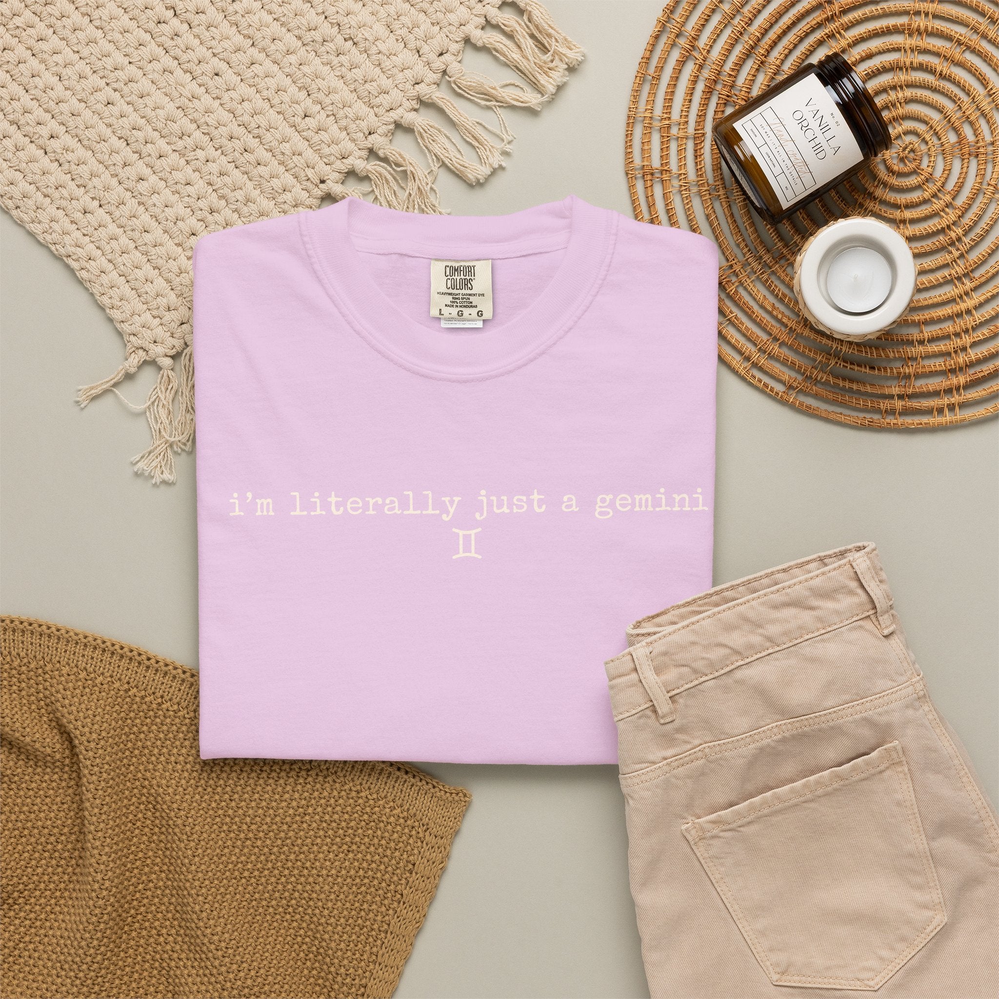 I'm Literally Just a Gemini Garment-Dyed T-Shirt — Minimal Natural Crewneck Tee
