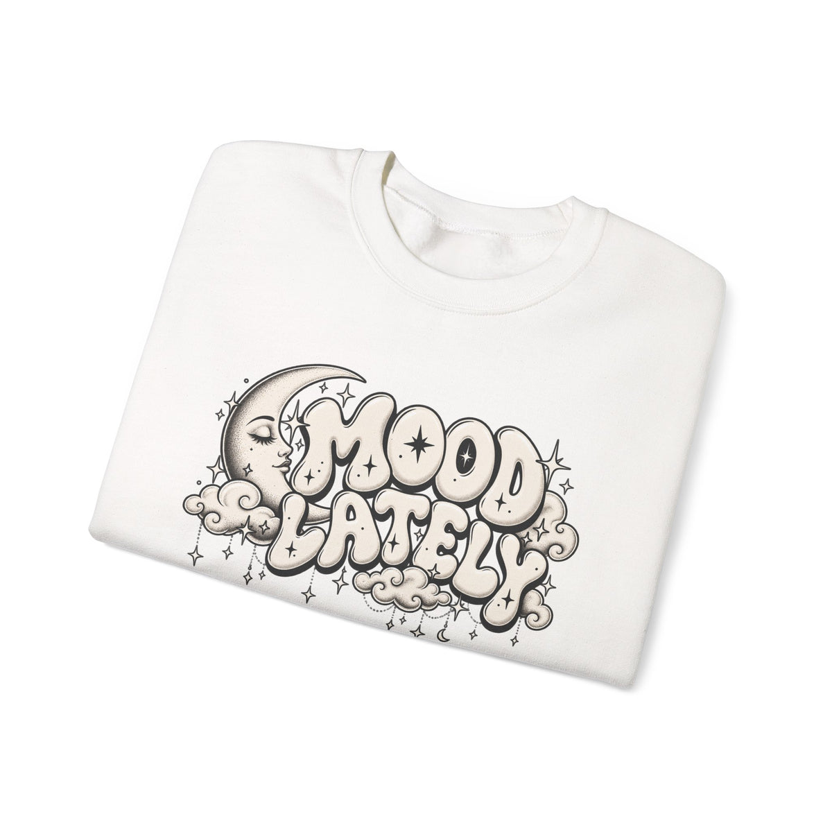 Crewneck Sweatshirt — 'Mood Lately' Retro Moon Graphic
