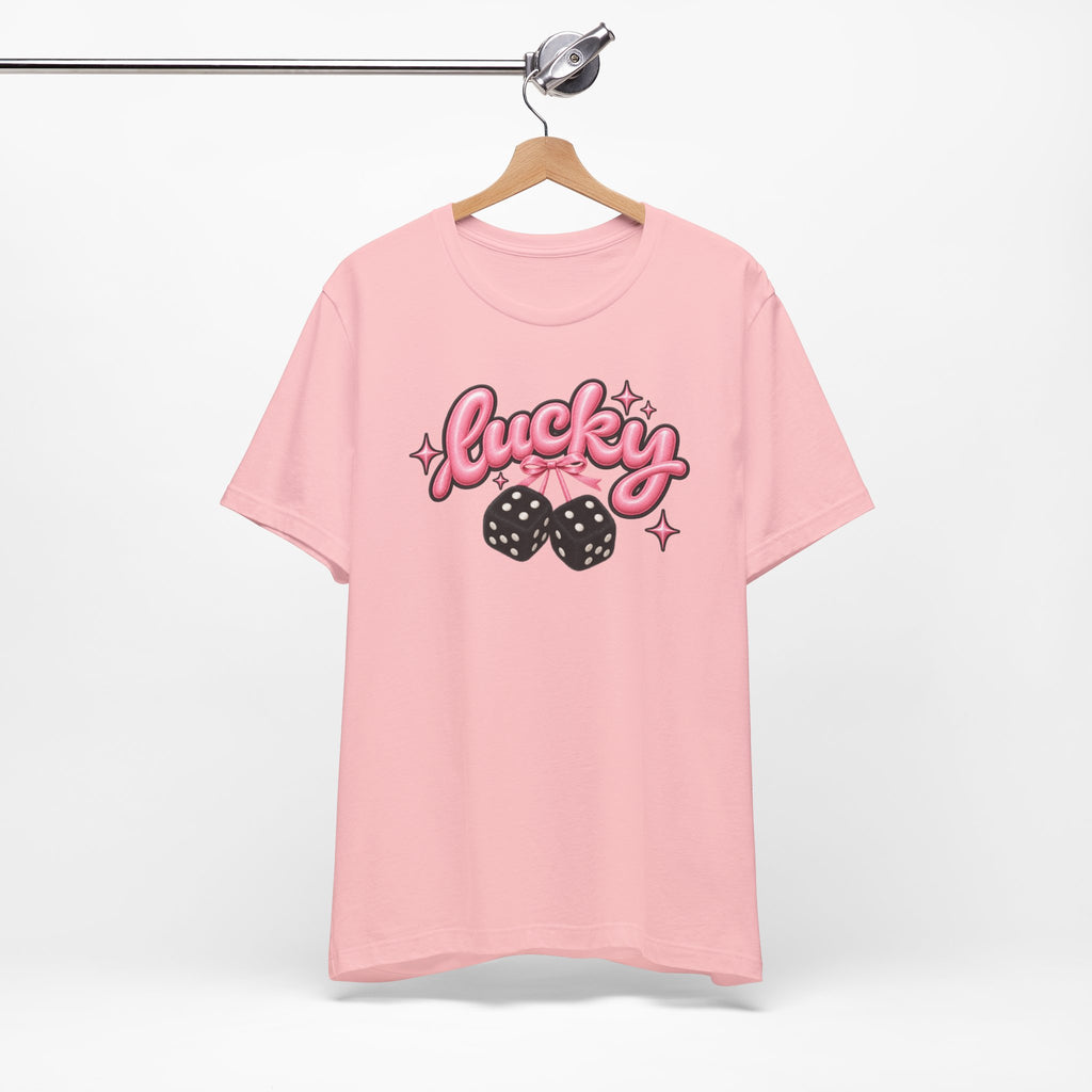 Lucky Dice Tee — Pink Retro "Lucky" Graphic T-Shirt