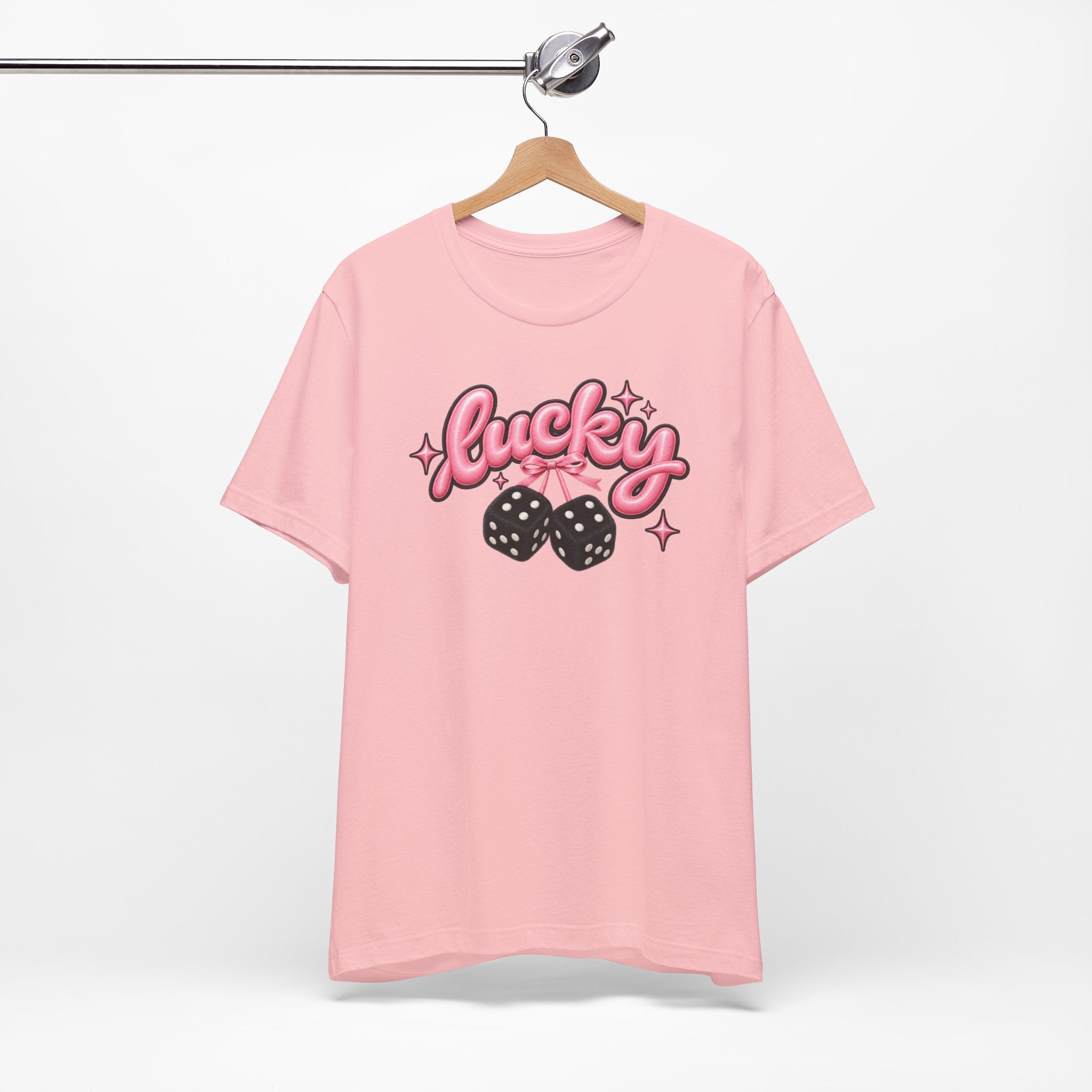 Lucky Dice Tee — Pink Retro "Lucky" Graphic T-Shirt