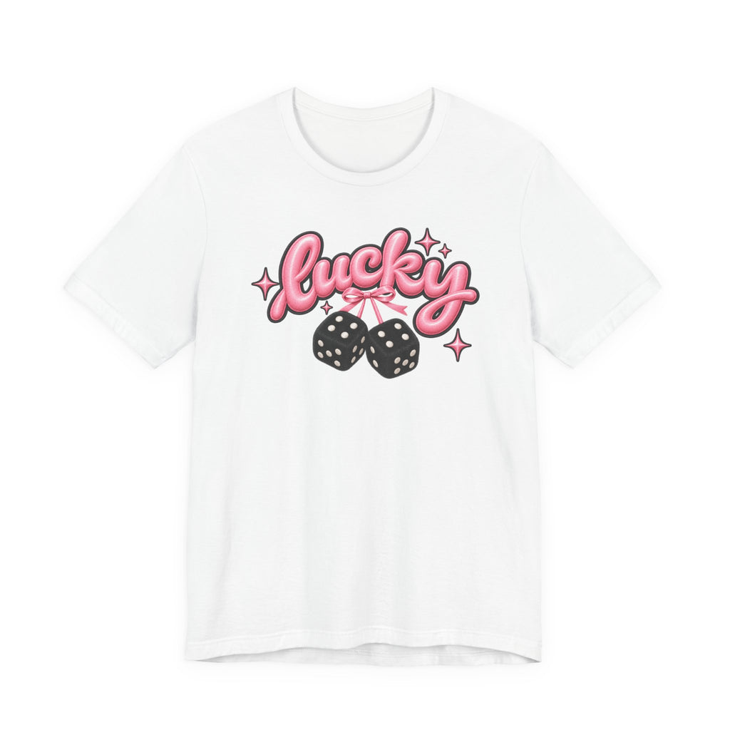 Lucky Dice Tee — Pink Retro "Lucky" Graphic T-Shirt