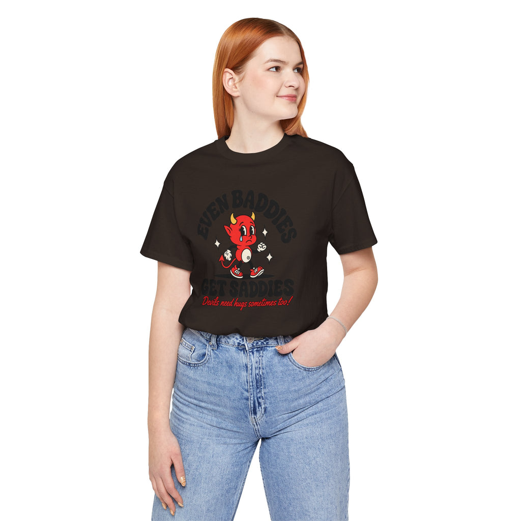 Graphic Tee — "Even Baddies Get Saddles" Cute Devil Skate T-Shirt