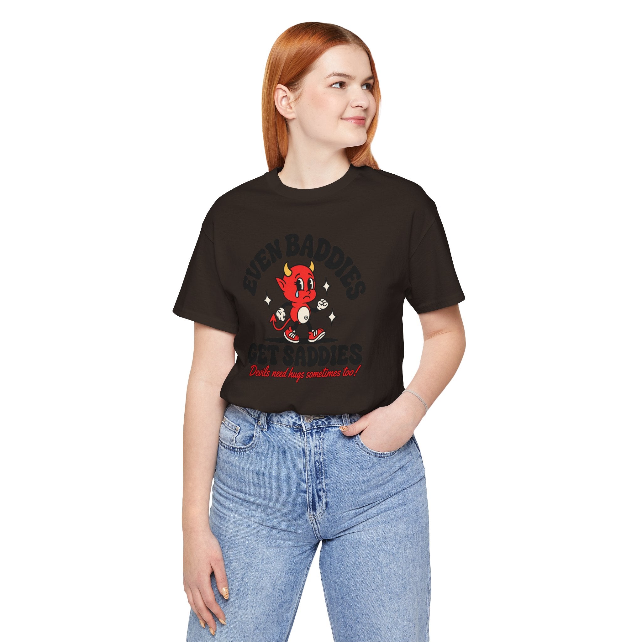 Graphic Tee — "Even Baddies Get Saddles" Cute Devil Skate T-Shirt