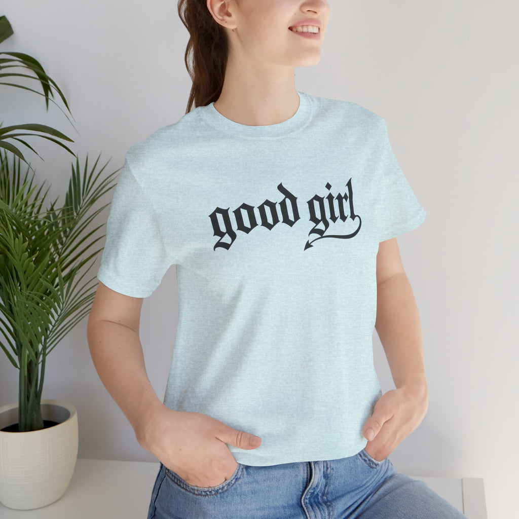 Good Girl Graphic Tee — Vintage Script White T-Shirt