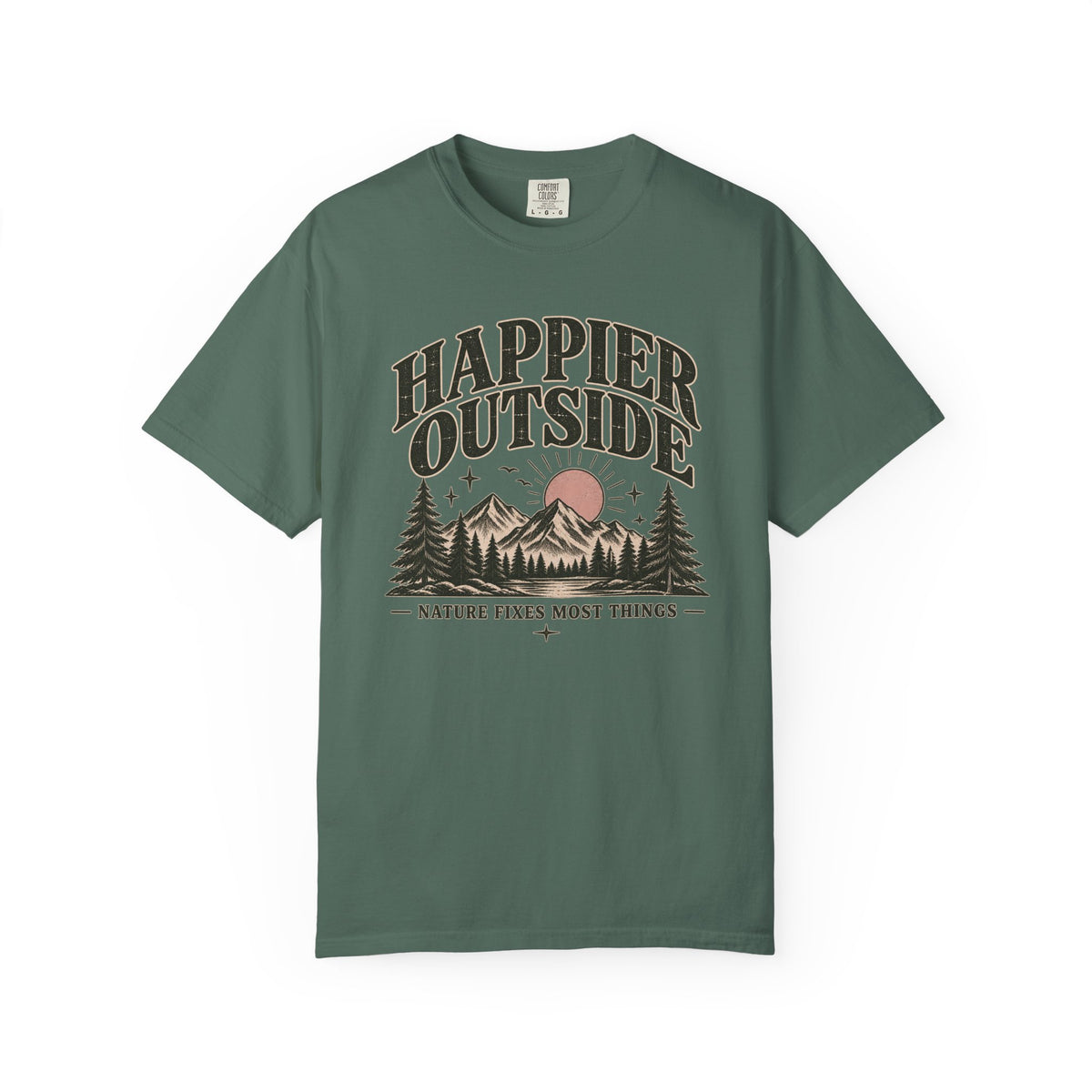 Happier Outside Tee — Nature Lover Graphic Garment-Dyed T-Shirt