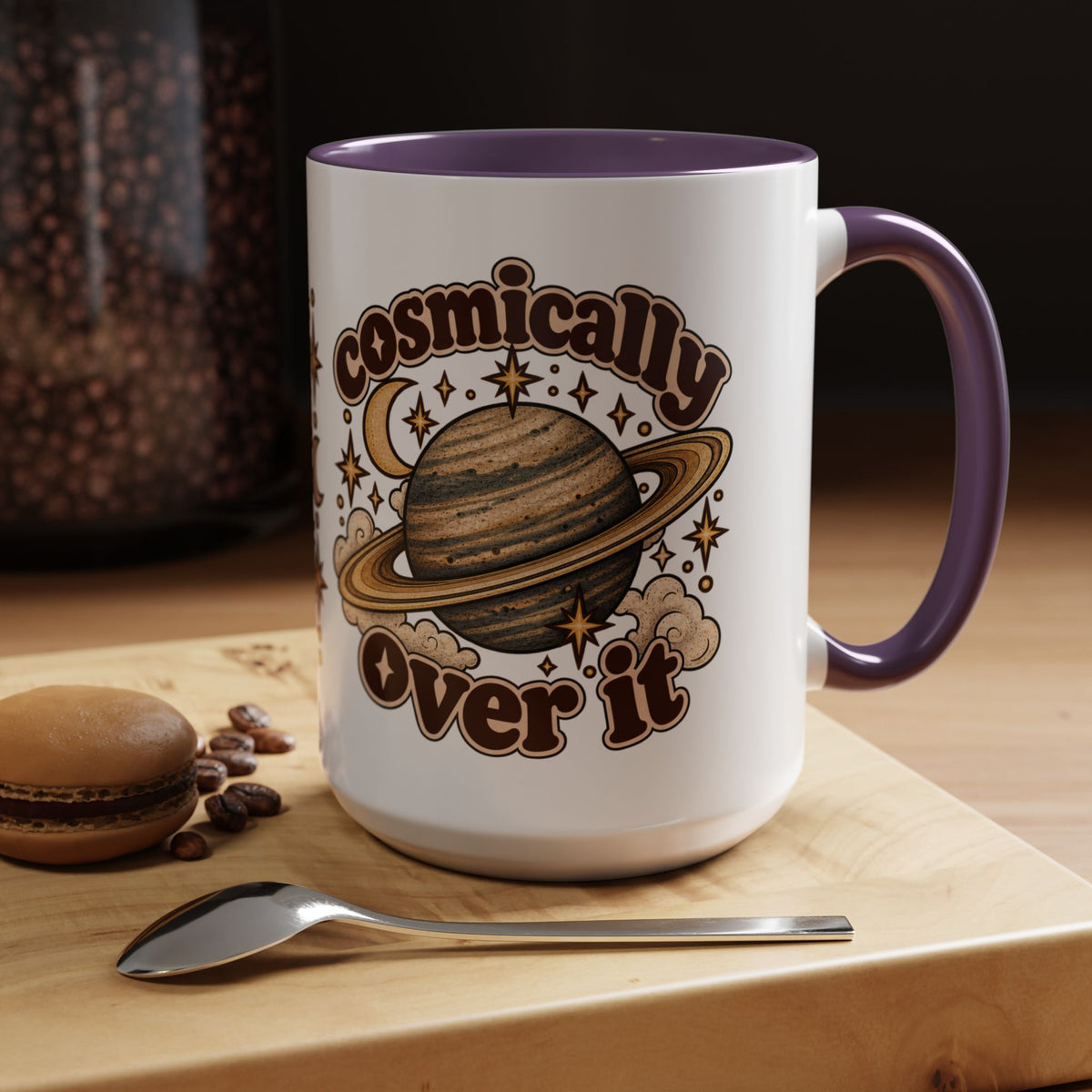 Cosmically Over It Mug — Retro Planet Celestial Ceramic Coffee Mug