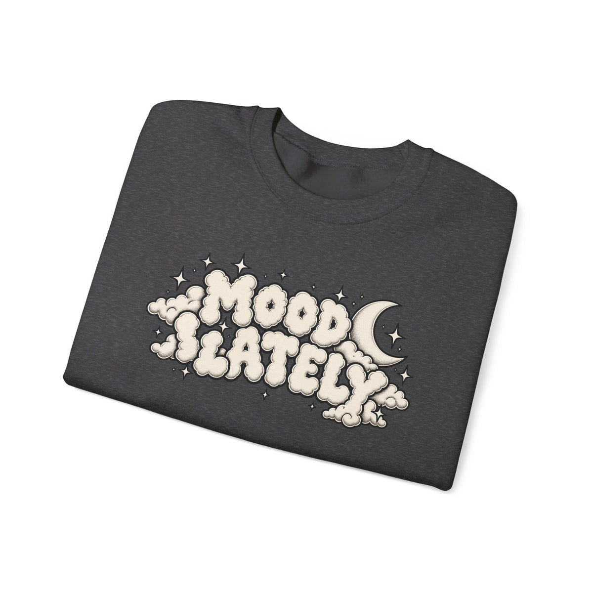 Mood Lately Crewneck Sweatshirt — Retro Cloud Lettering Graphic Pullover