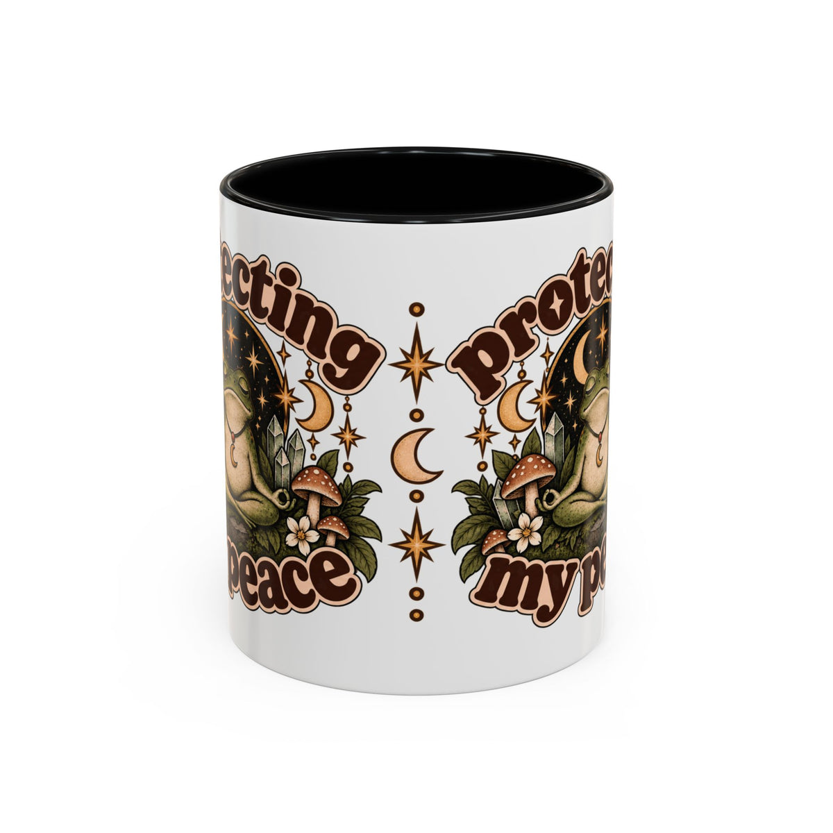 Protecting My Peace Mug — Frog & Mushroom Ceramic Coffee Mug