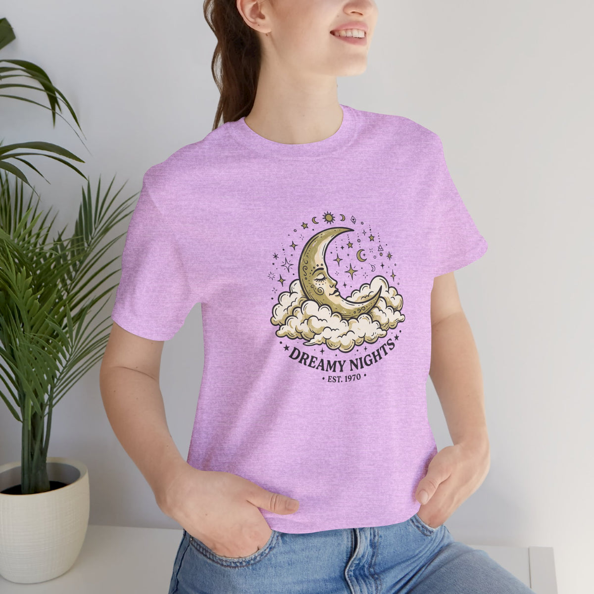 Dreamy Nights Moon Tee — Vintage Crescent Moon & Clouds Shirt