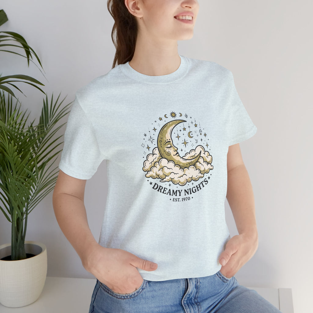 Dreamy Nights Moon Tee — Vintage Crescent Moon & Clouds Shirt