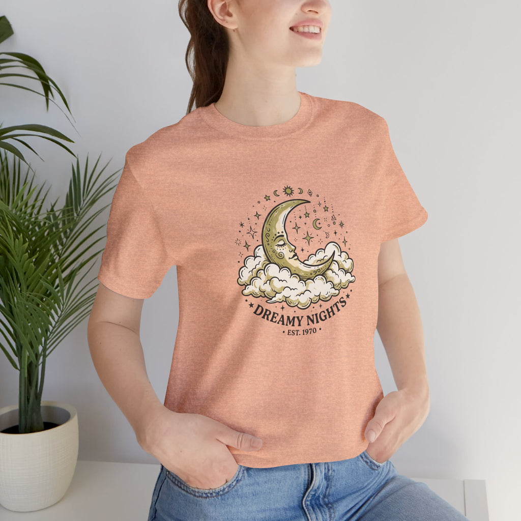 Dreamy Nights Moon Tee — Vintage Crescent Moon & Clouds Shirt