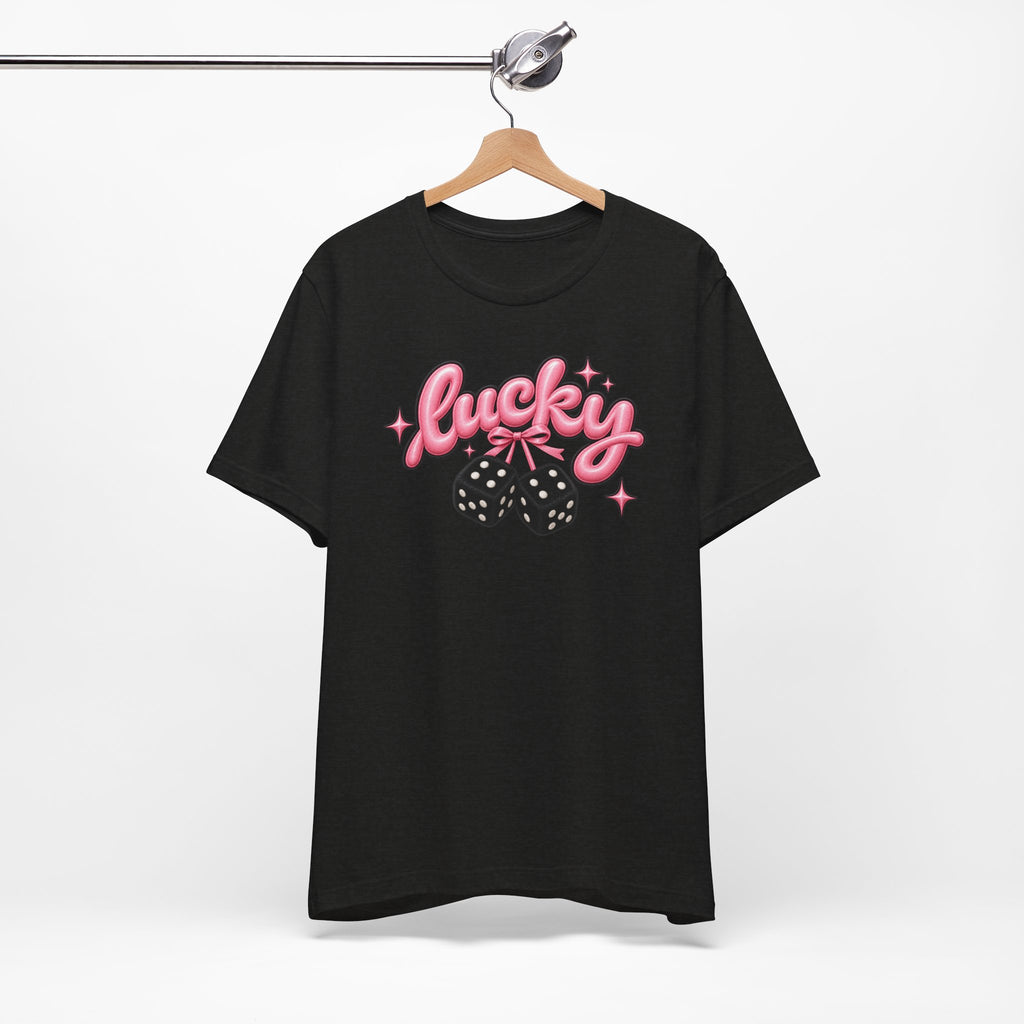 Lucky Dice Tee — Pink Retro "Lucky" Graphic T-Shirt