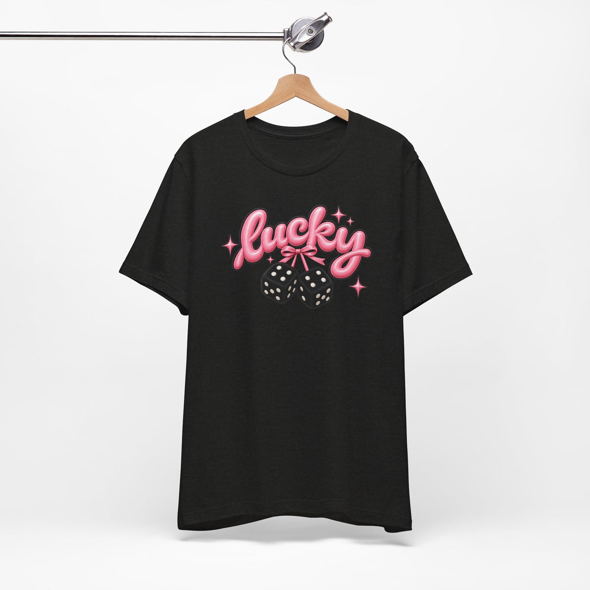 Lucky Dice Tee — Pink Retro "Lucky" Graphic T-Shirt