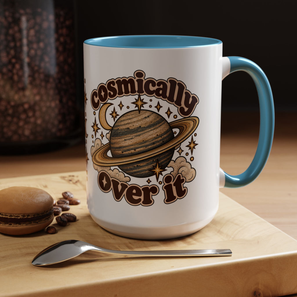 Cosmically Over It Mug — Retro Planet Celestial Ceramic Coffee Mug