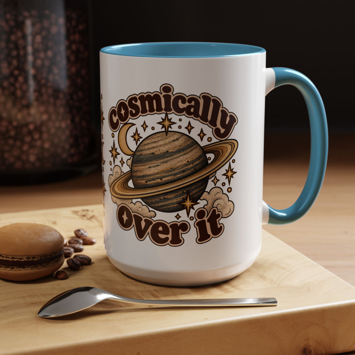 Cosmically Over It Mug — Retro Planet Celestial Ceramic Coffee Mug