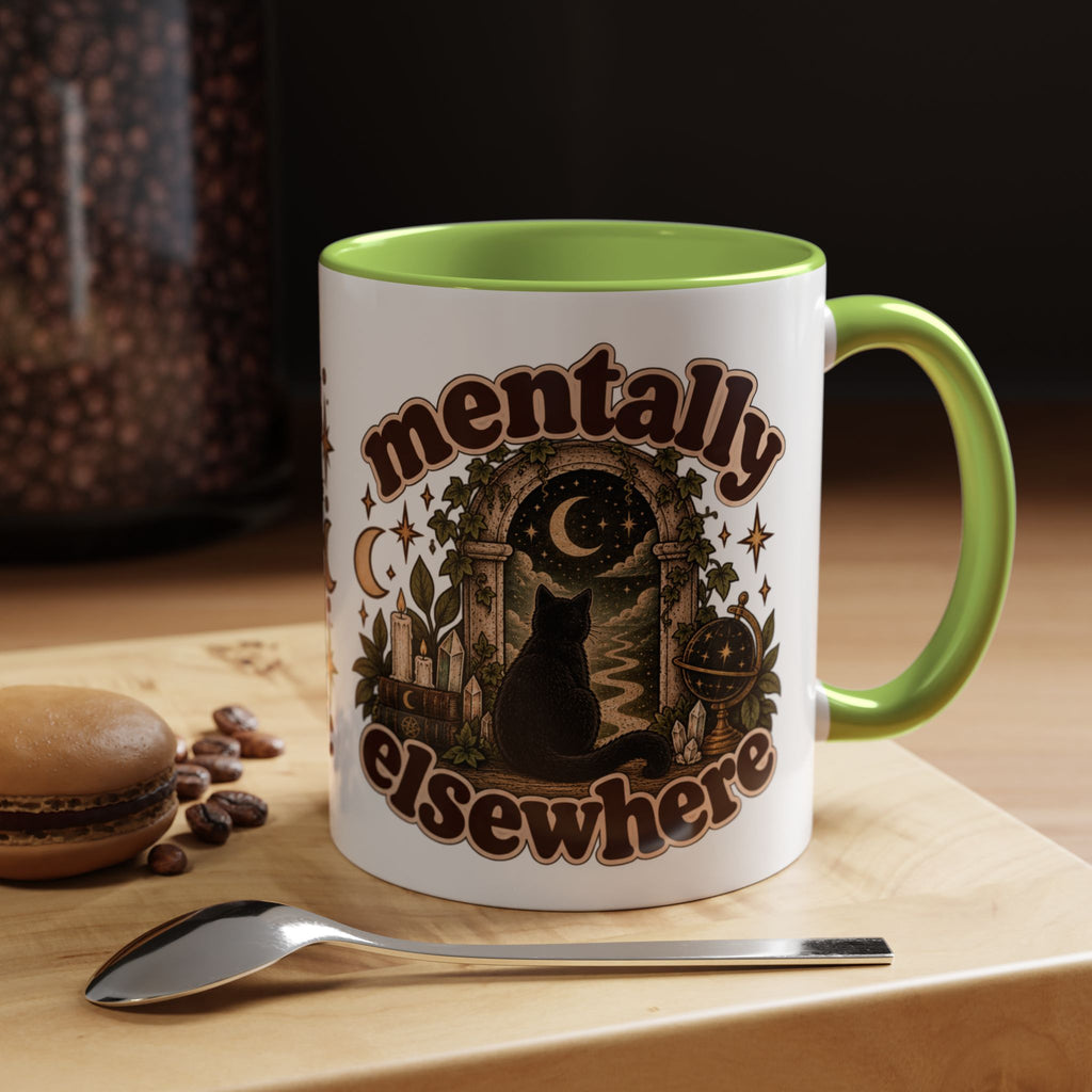Mentally Elsewhere Mug — Black Cat Celestial Ceramic Coffee Mug