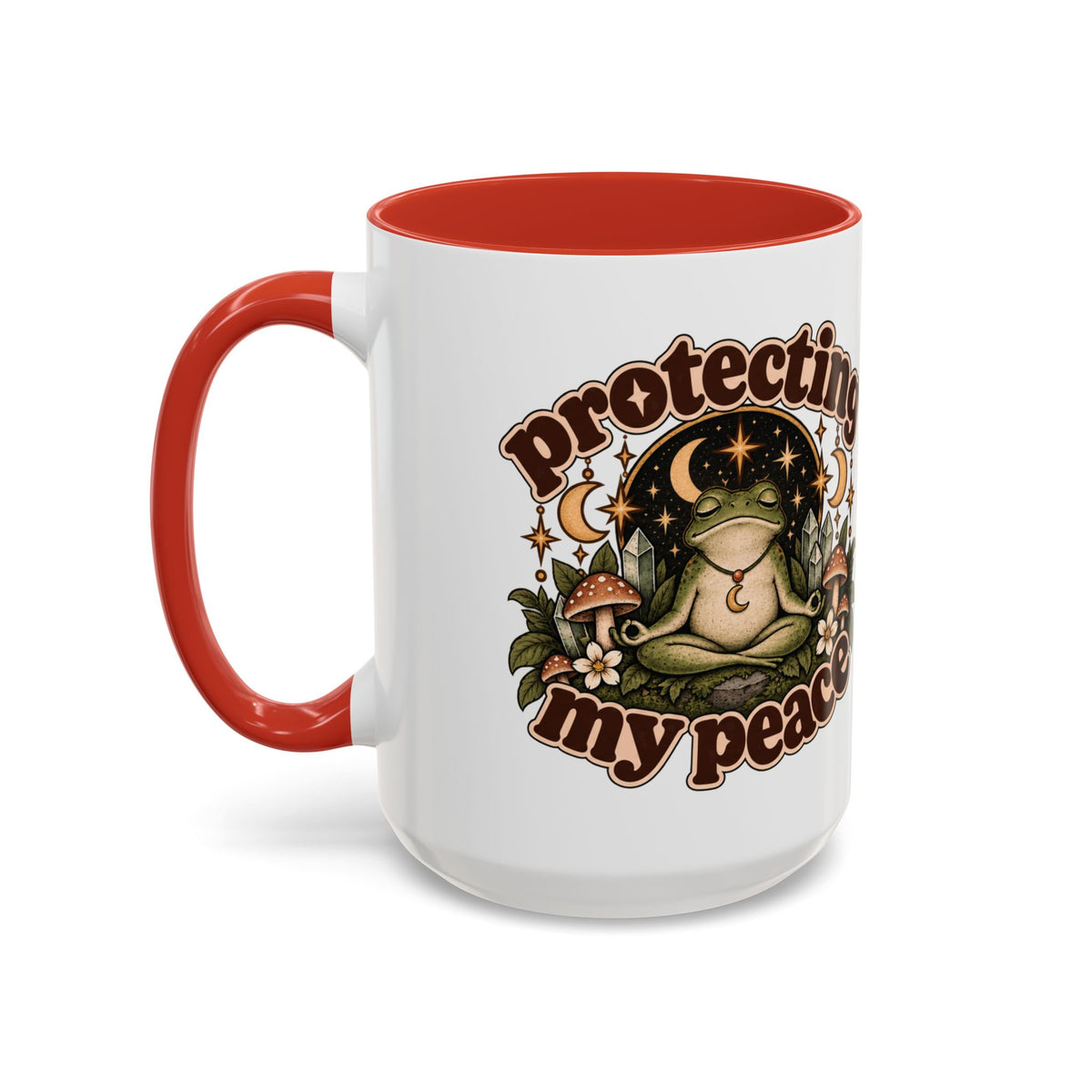 Protecting My Peace Mug — Frog & Mushroom Ceramic Coffee Mug