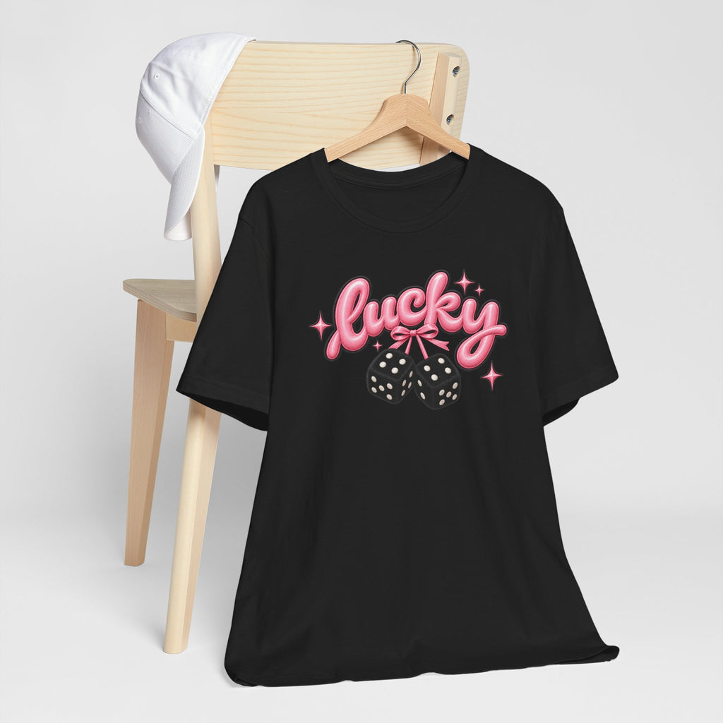 Lucky Dice Tee — Pink Retro "Lucky" Graphic T-Shirt