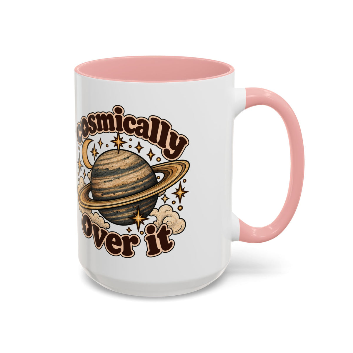 Cosmically Over It Mug — Retro Planet Celestial Ceramic Coffee Mug