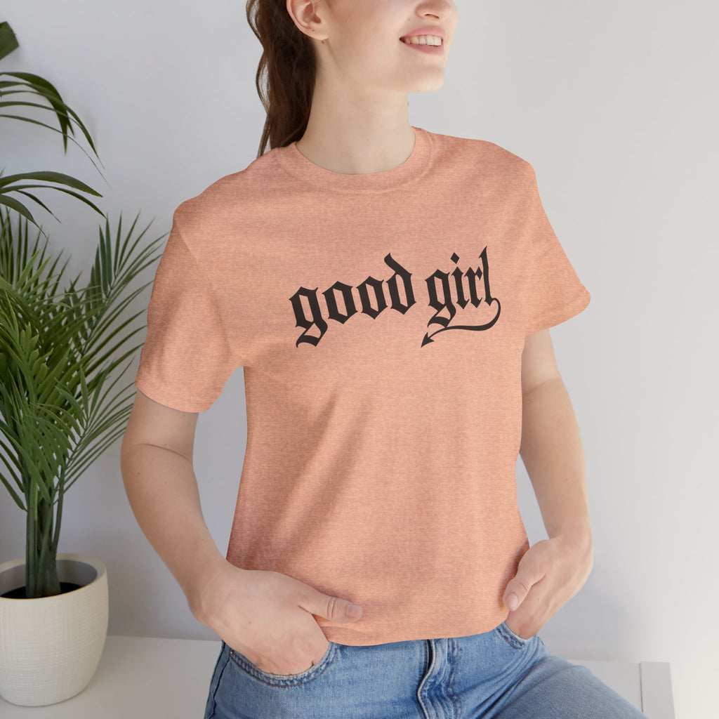 Good Girl Graphic Tee — Vintage Script White T-Shirt