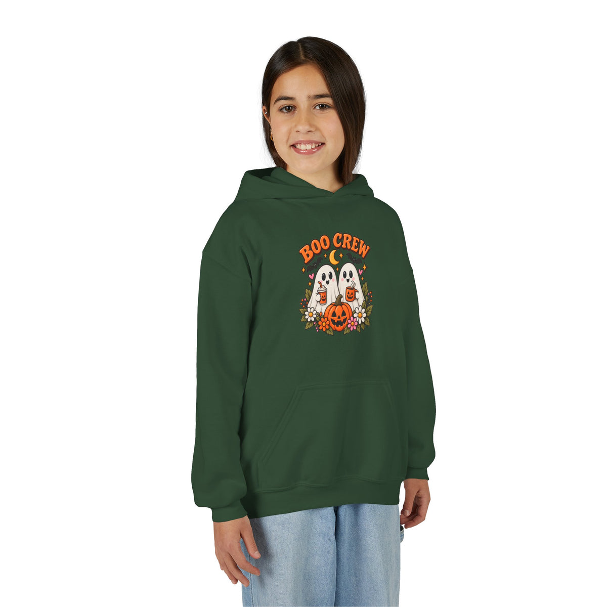 Youth 'Boo Crew' Halloween Hoodie — Cute Ghosts & Pumpkin Kids Sweatshirt