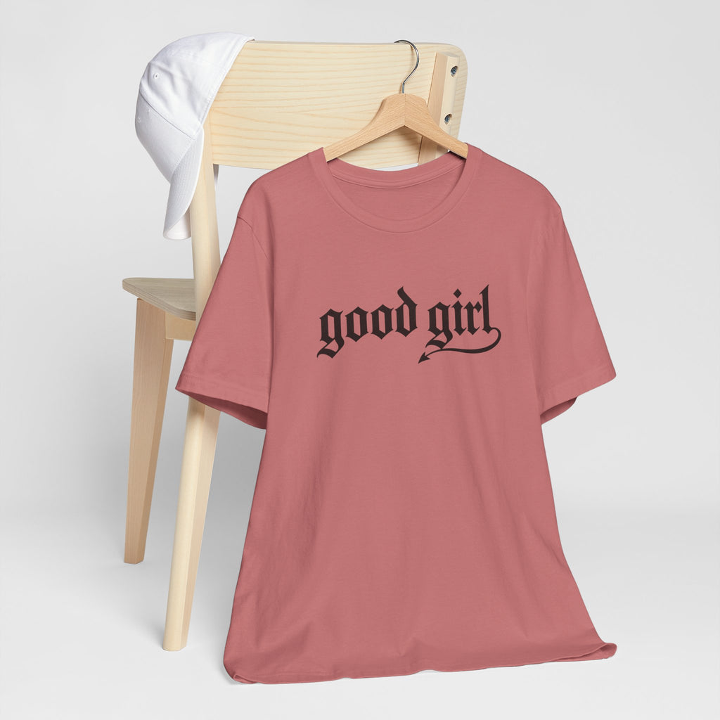 Good Girl Graphic Tee — Vintage Script White T-Shirt