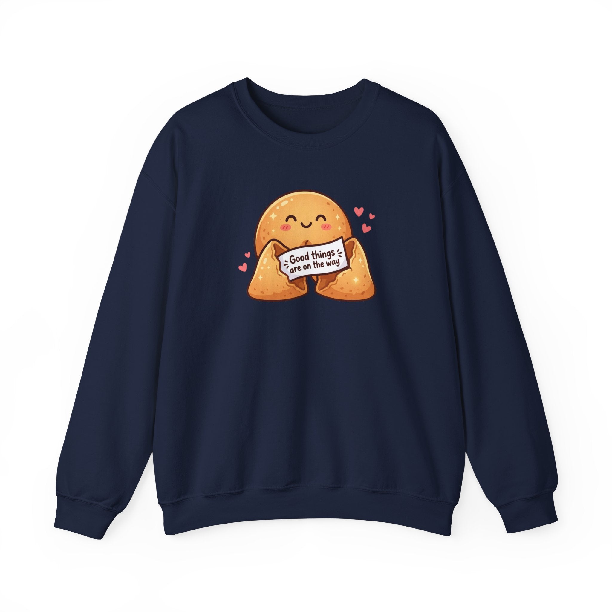 Crewneck Sweatshirt — Cute Fortune Cookie Graphic “Good Things Are On The Way”