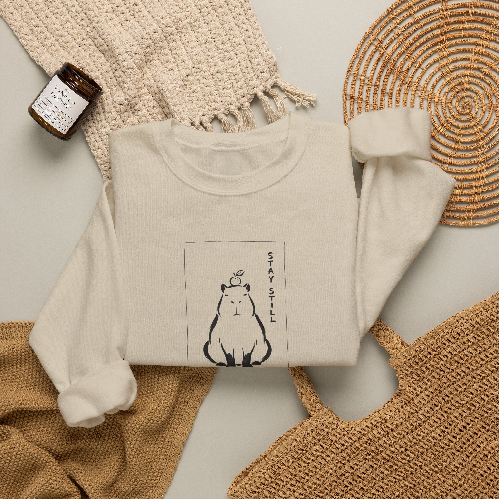 Calm Anime-style Capybara Sweatshirt | Japanese Ink Cat Aesthetic