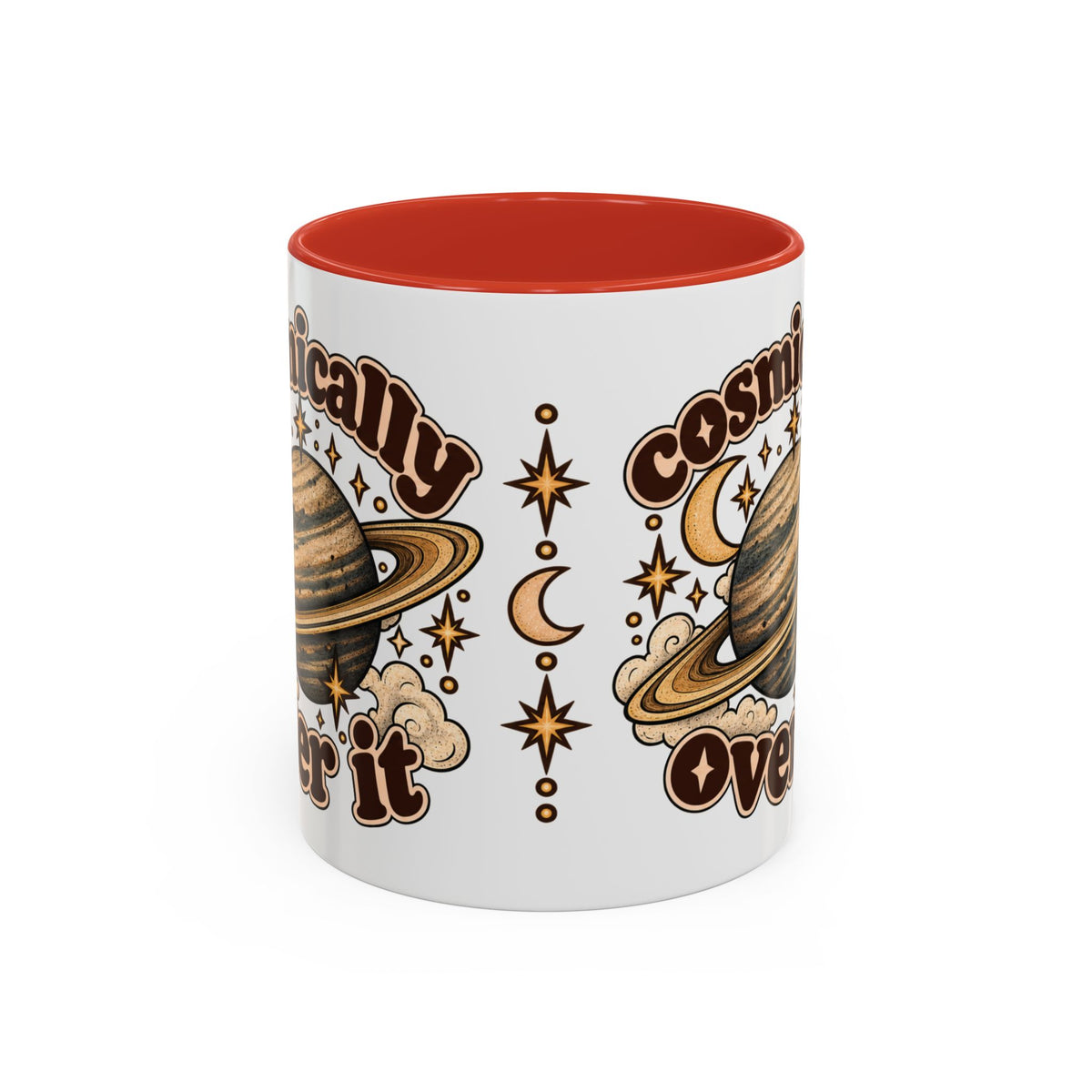 Cosmically Over It Mug — Retro Planet Celestial Ceramic Coffee Mug