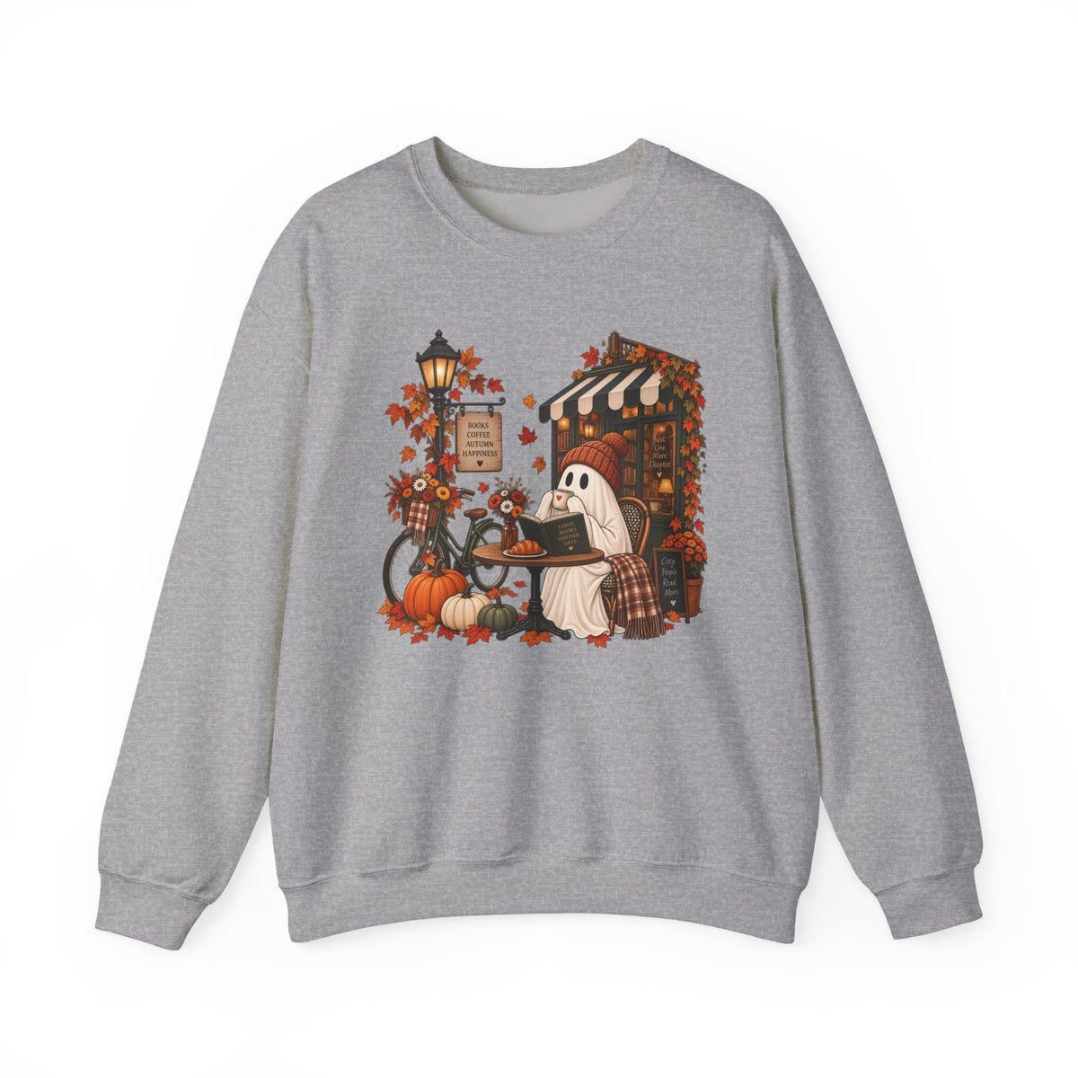 Autumn Ghost Café Sweatshirt — Cozy Fall Pumpkin Patch Crewneck
