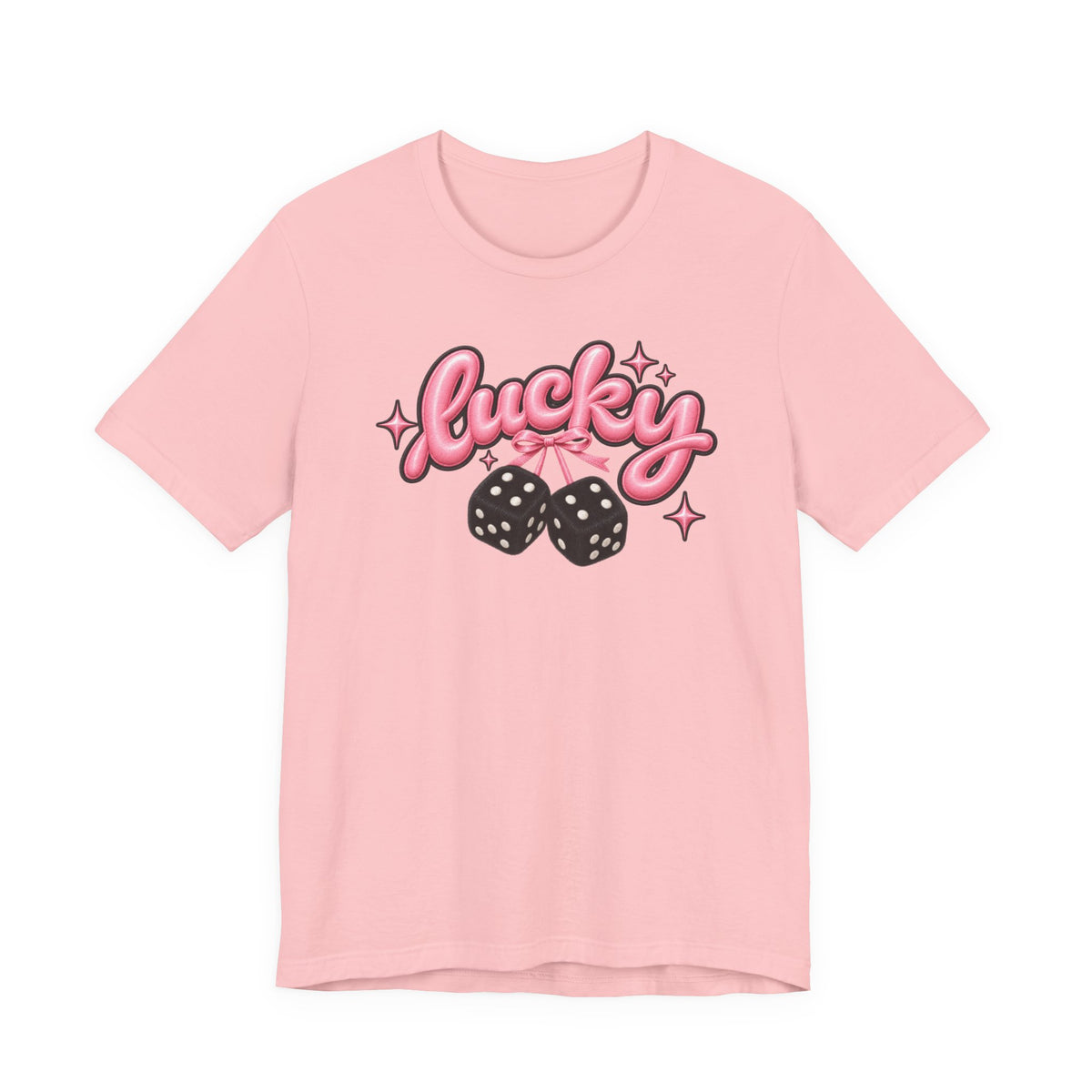 Lucky Dice Tee — Pink Retro "Lucky" Graphic T-Shirt