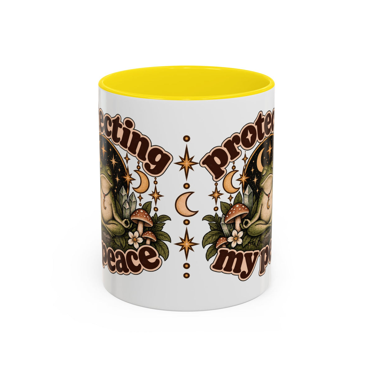 Protecting My Peace Mug — Frog & Mushroom Ceramic Coffee Mug