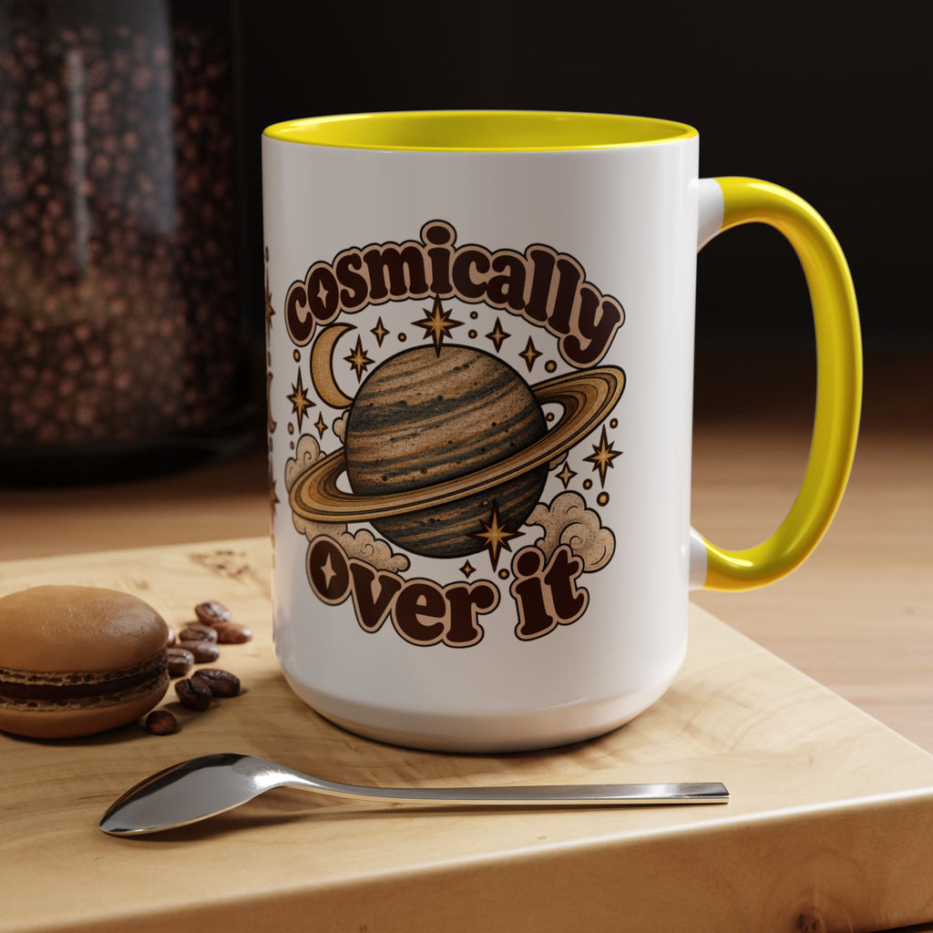 Cosmically Over It Mug — Retro Planet Celestial Ceramic Coffee Mug