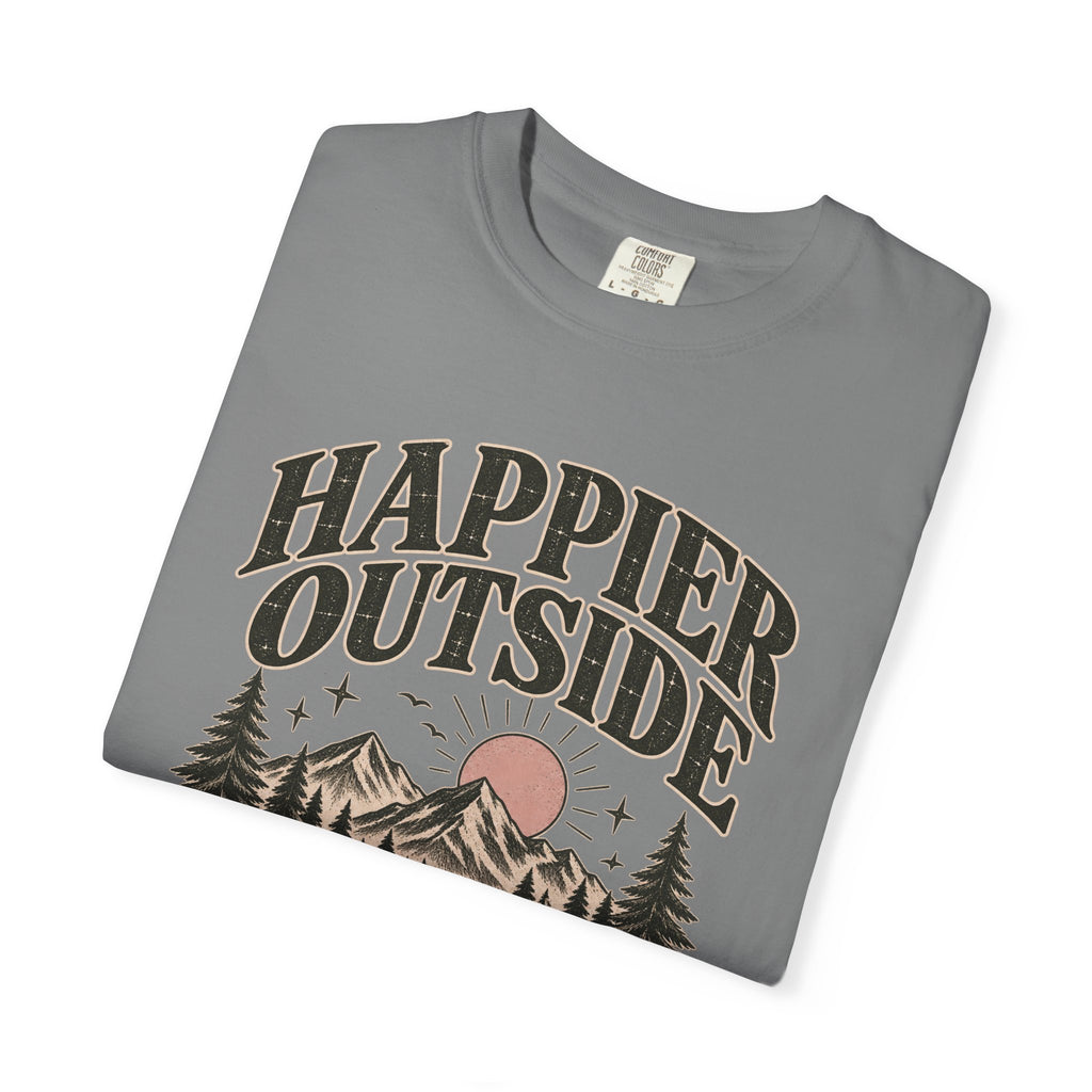 Happier Outside Tee — Nature Lover Graphic Garment-Dyed T-Shirt