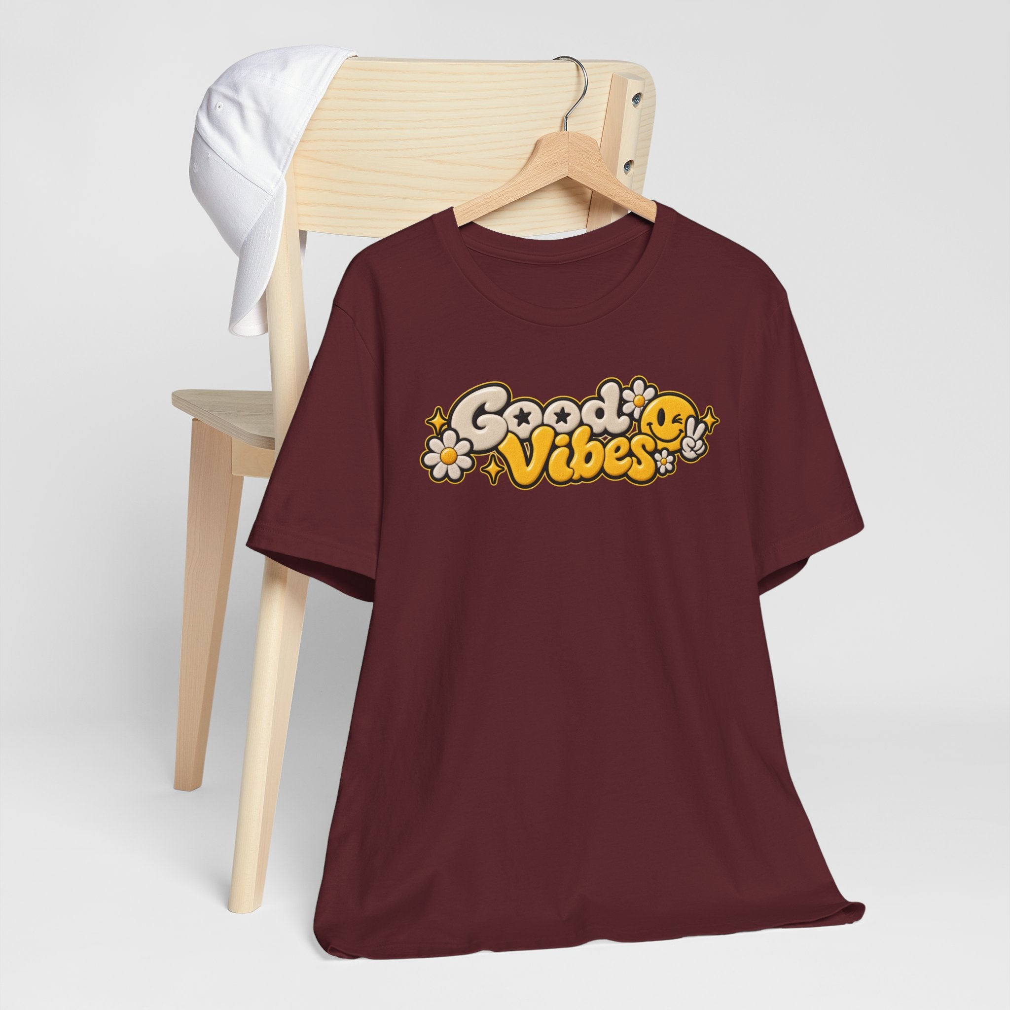 Good Vibes Retro Tee — Smiley Flower Graphic T-Shirt