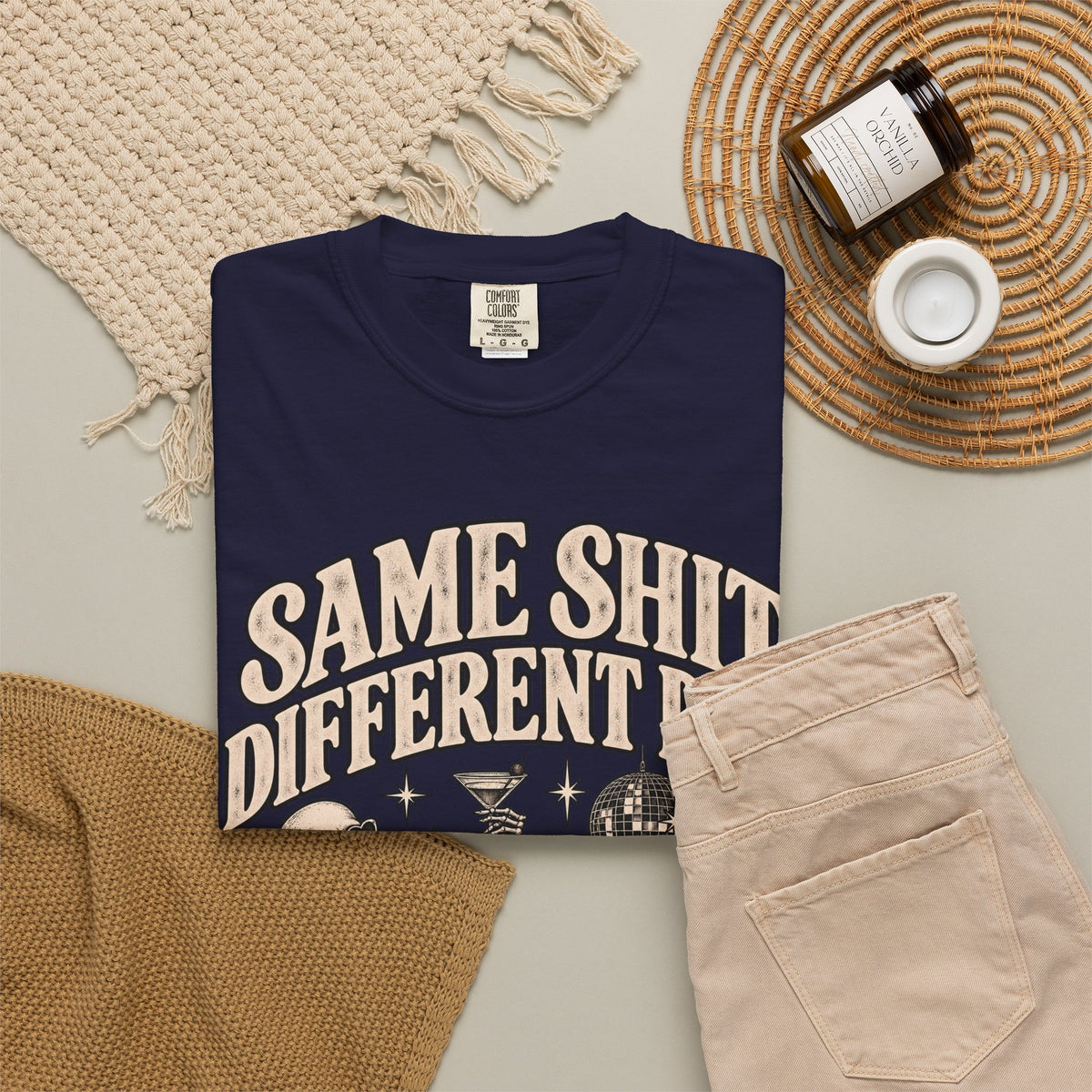 Same Shit Different Day Tee — Retro Skeleton Disco Graphic T-Shirt